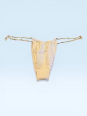 Beach Bunny White Brazilian Bikini Bottom Size L Gold Chain Adjustable NWOT